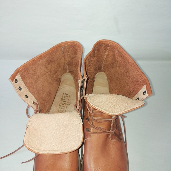 Maison Bulle Women Distressed Gypsy Hippie Mid-Calf Tan Leather Ankle Boots 42 - Picture 8 of 11